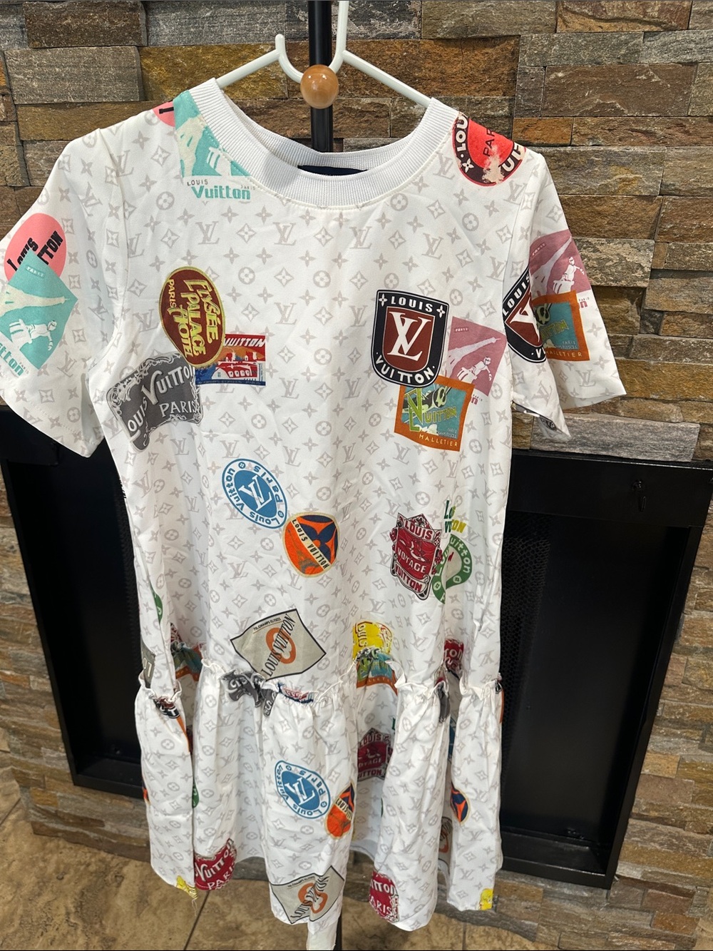 White Multicolor Logo Patch Dress size L